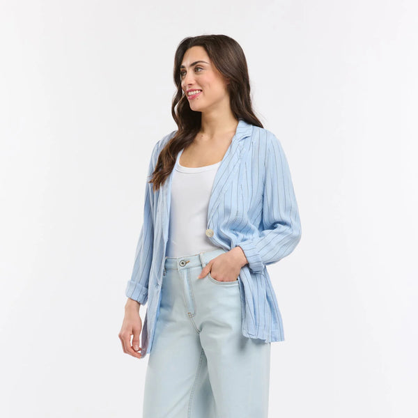 Ticking Slouch Jacket - Blue