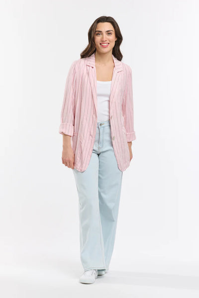 Ticking Slouch Jacket - Pink