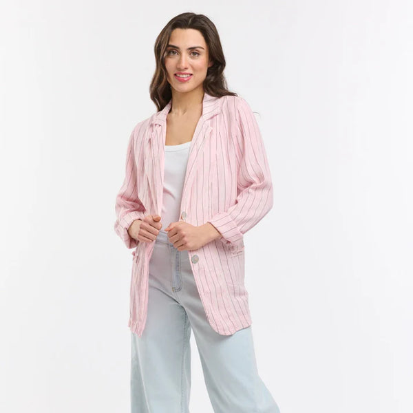 Ticking Slouch Jacket - Pink