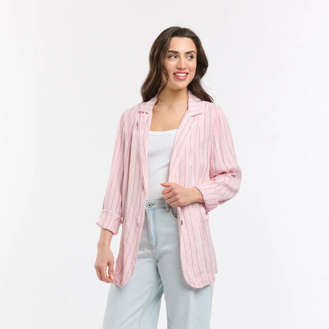 Ticking Slouch Jacket - Pink