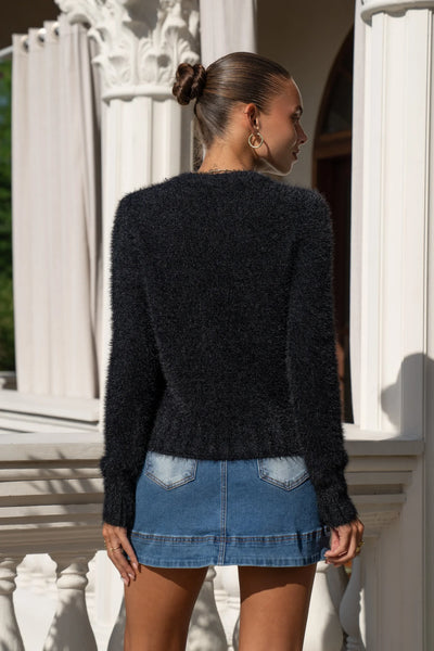 Fluffy Short Jumper - Black