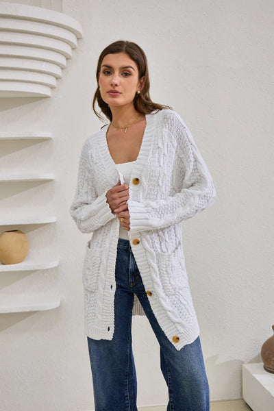 Cable Knit Cardigan - White