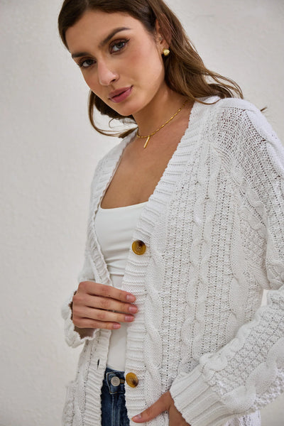 Cable Knit Cardigan - White