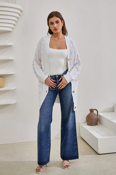 Cable Knit Cardigan - White