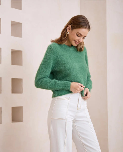 Fluffy Short Jumper - Green