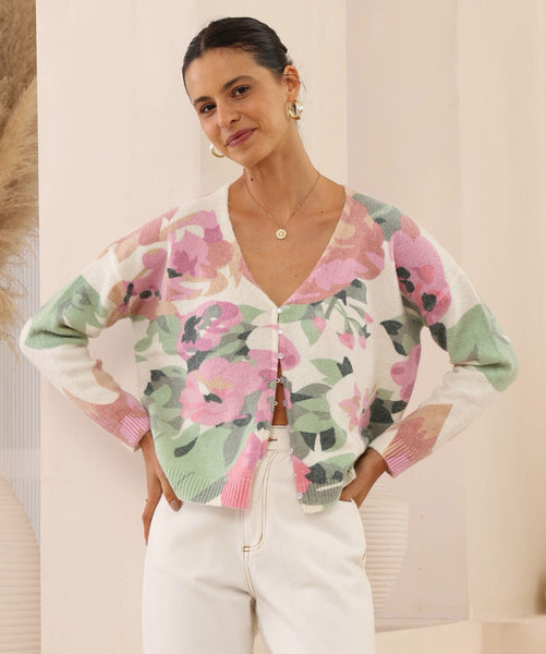 Romantic Flower Print Cardigan