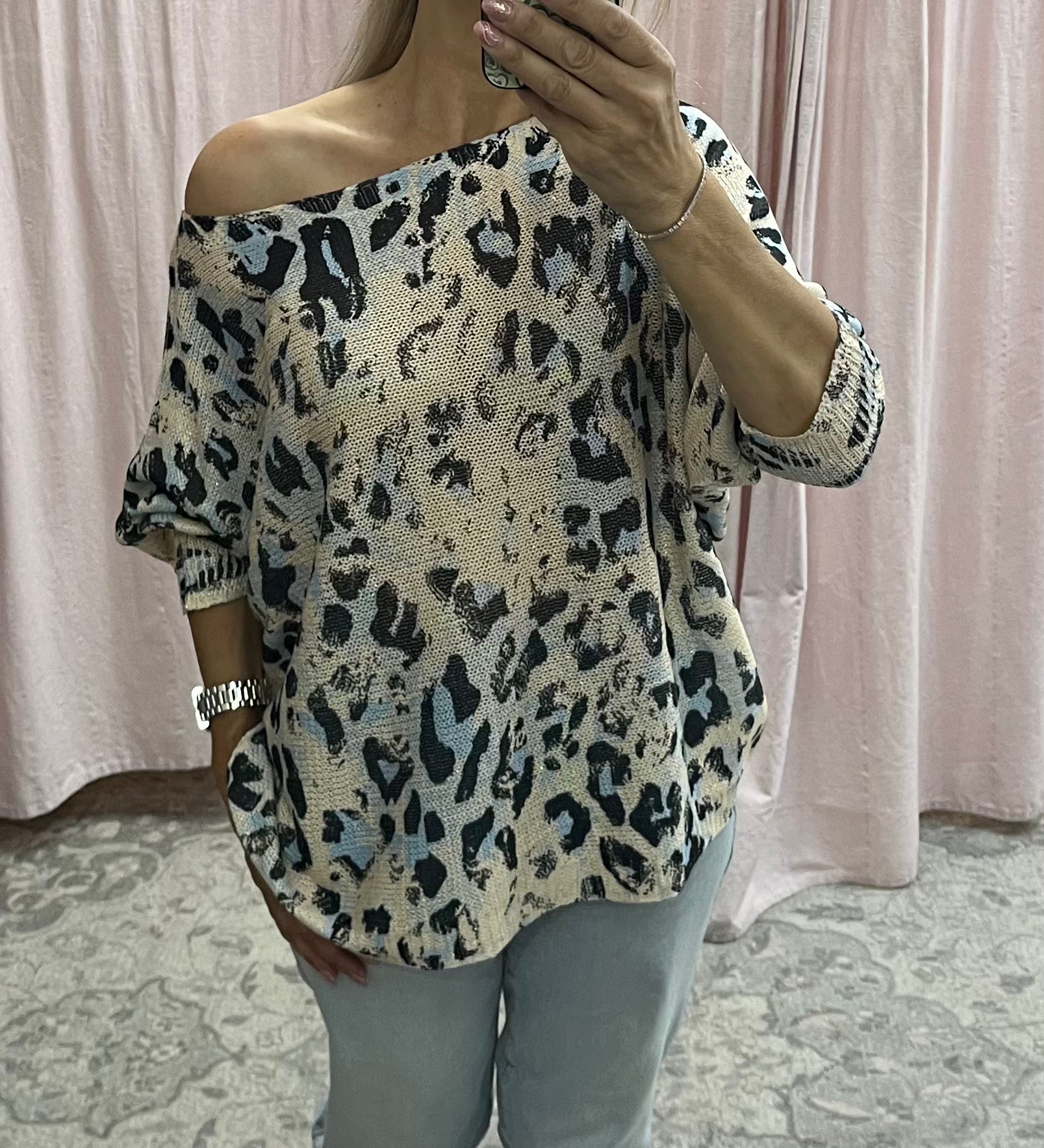 Italian Leopard Print Knit - Blue