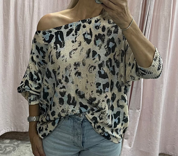 Italian Leopard Print Knit - Blue