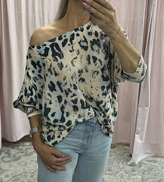 Italian Leopard Print Knit - Blue