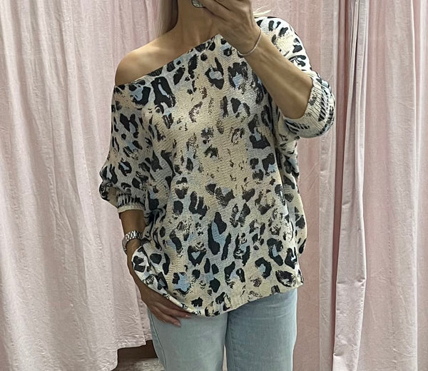 Italian Leopard Print Knit - Blue