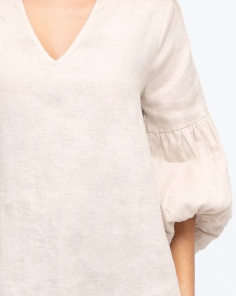 Linen V-Neck Blouse - Beige
