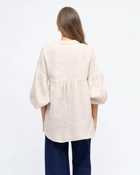 Linen V-Neck Blouse - Beige