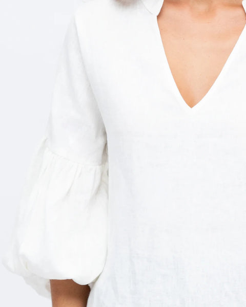 Linen V-Neck Blouse - White