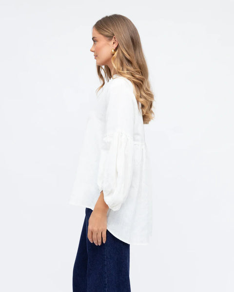 Linen V-Neck Blouse - White