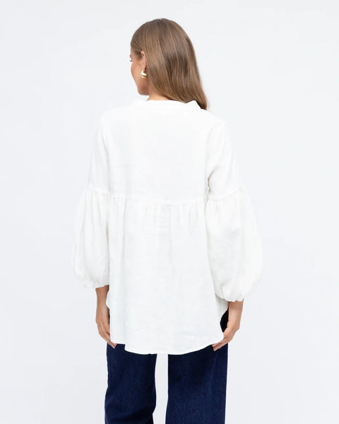 Linen V-Neck Blouse - White