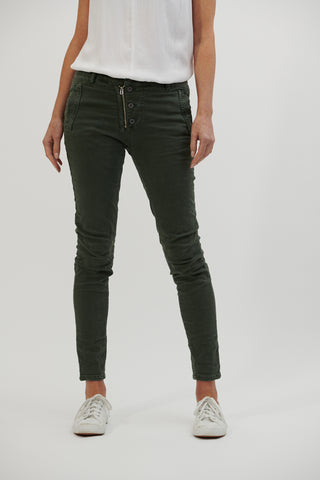 Italian Star Button Jeans - Military Green